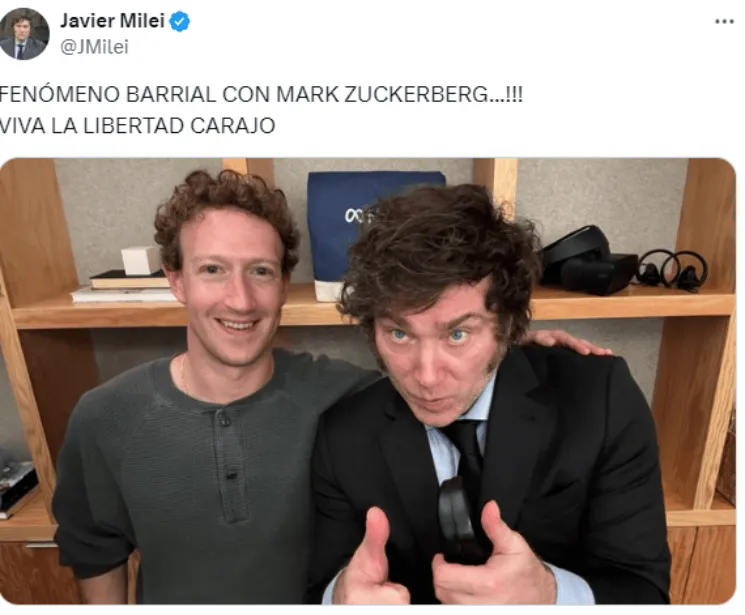 Javier Milei se reunió con Mark Zuckerberg y propuso a Argentina como centro tecnológico