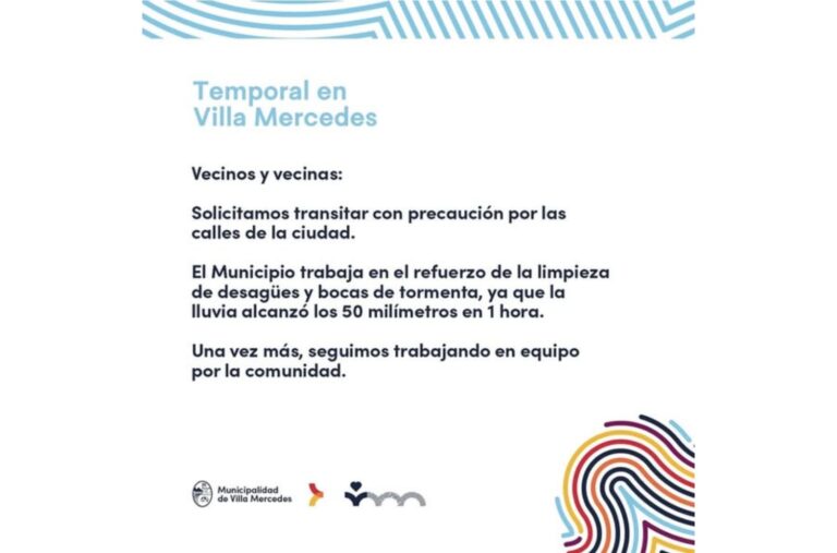 Villa Mercedes: Se debe transitar con precaucion por las calles debido a las lluvias de esta tarde