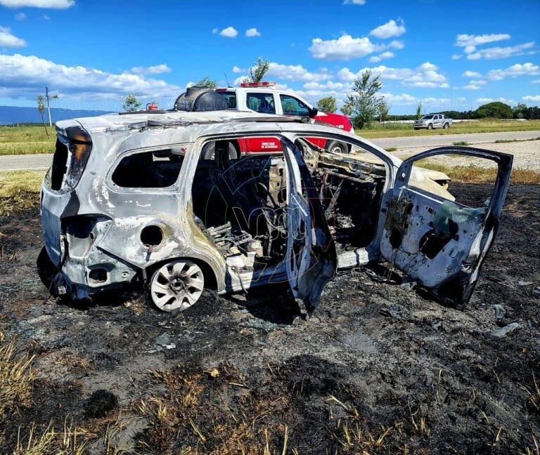 Se incendió un automóvil en la Autopista 55 y evitaron que el fuego se propagara