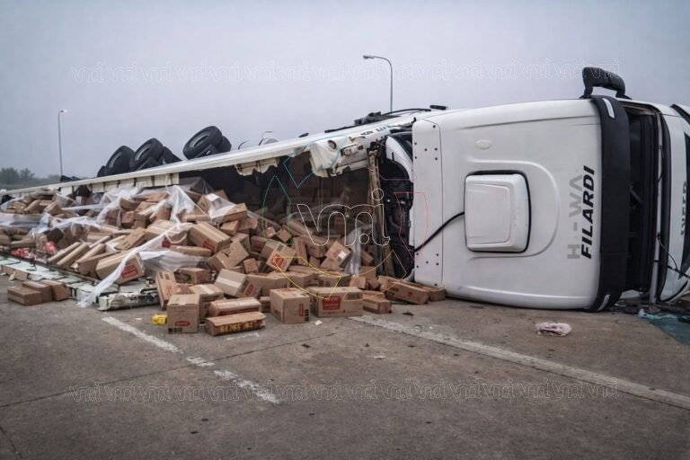 Un camión con hamburguesas y picadillo volcó en el acceso a Villa Mercedes por Ruta 8