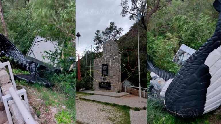 Potrero de los Funes: el viento volvió a derribar el monumento al cóndor